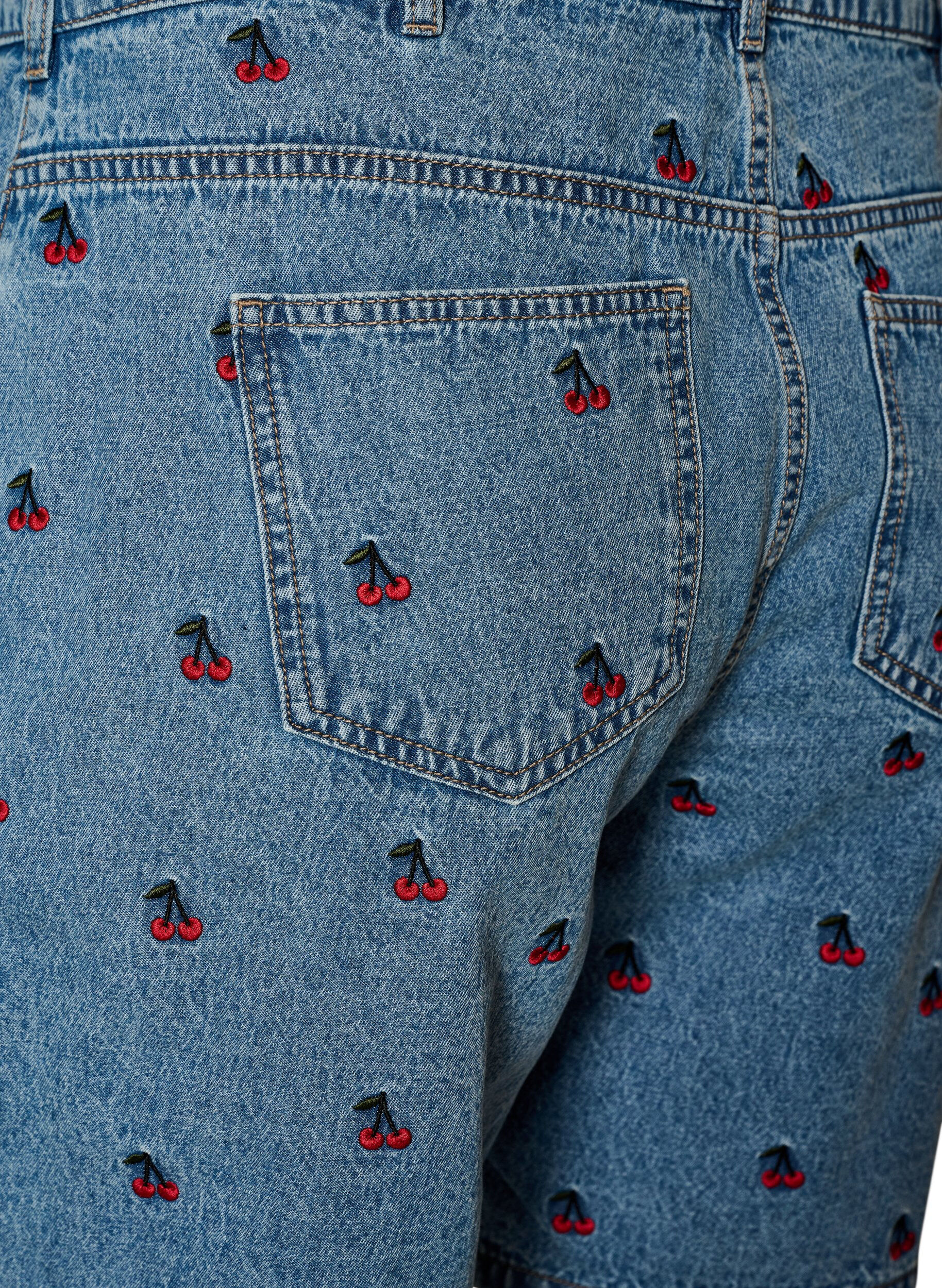 Zizzi Geborduurde denim shorts, Blauw, Packshot image number 3