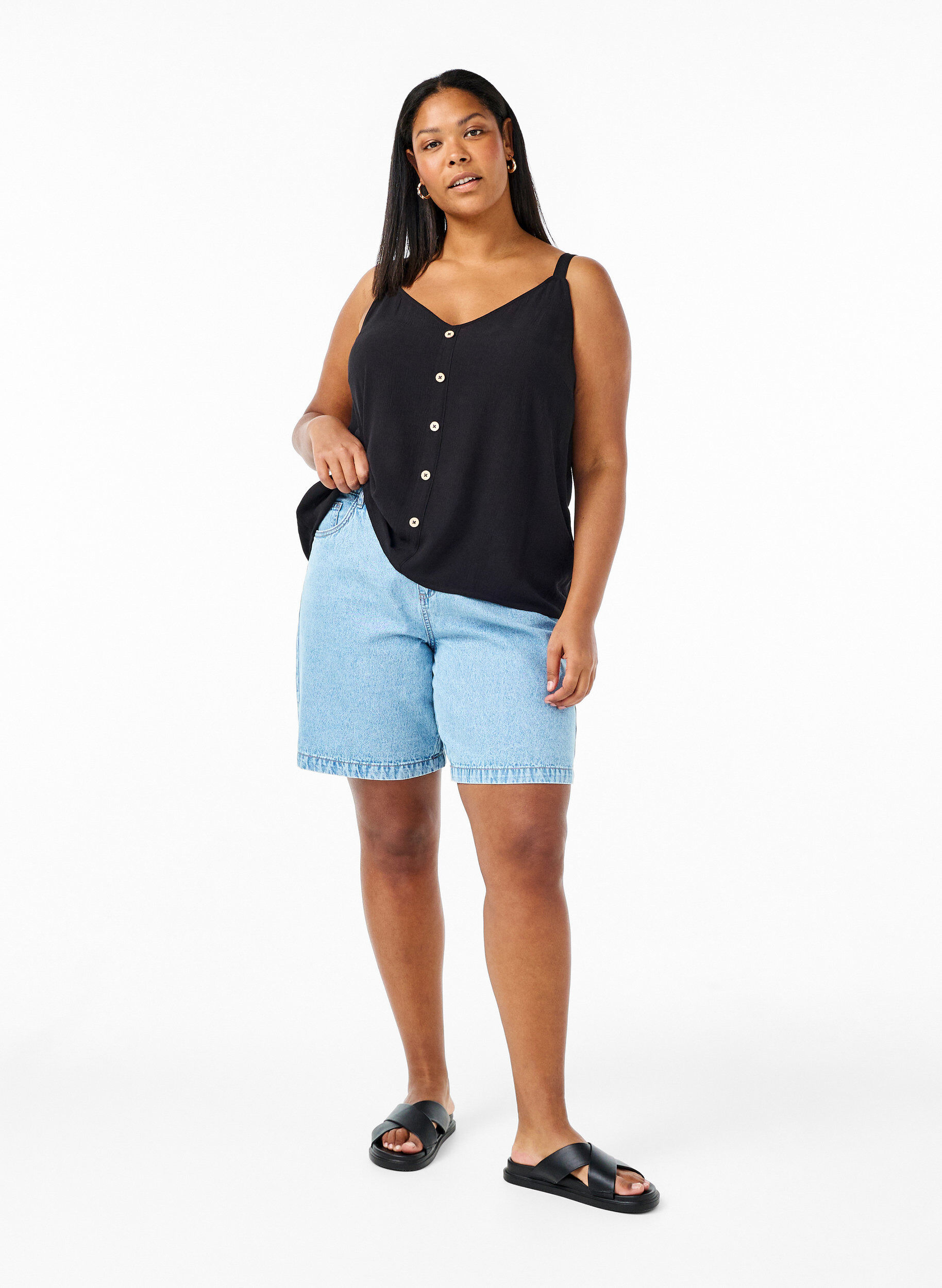 Zizzi Viscose top met smalle bandjes, Black, Model image number 2