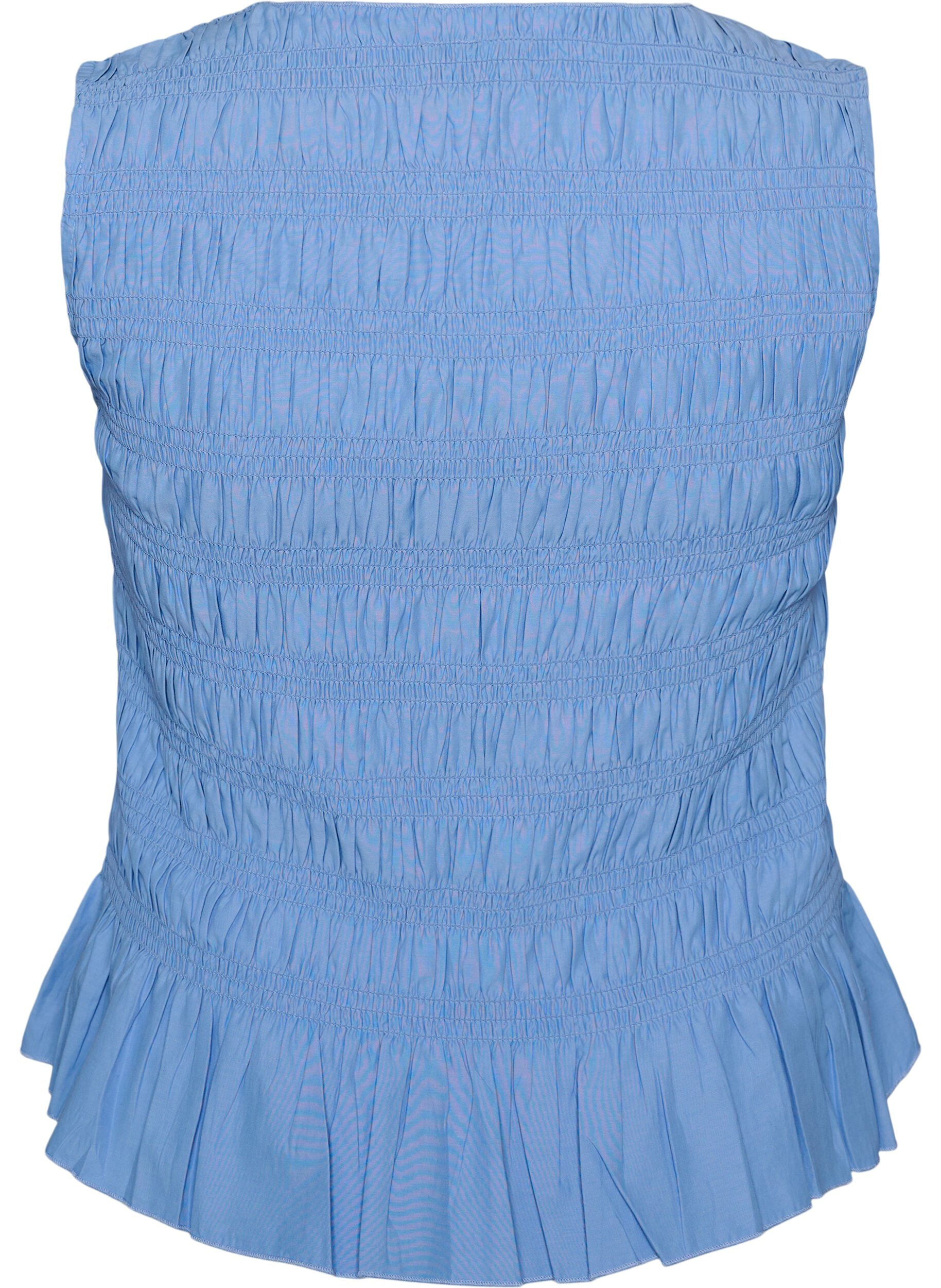 ZizziSmocktop met boothals en peplumzoom, Blauw, Packshot image number 1