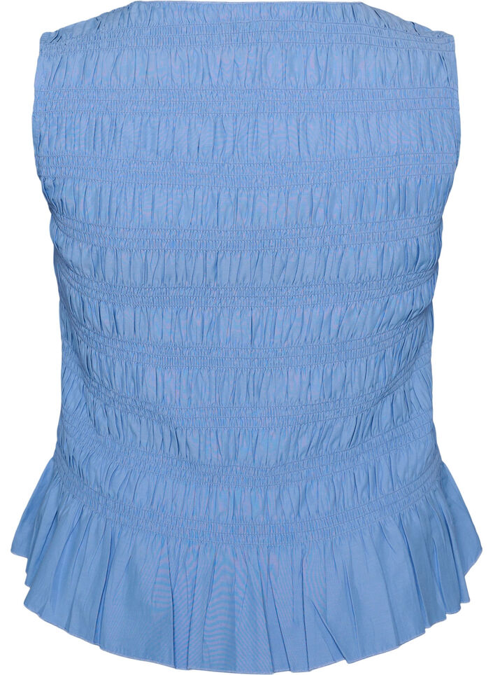 Smocktop met boothals en peplumzoom, Blauw, Packshot image number 1