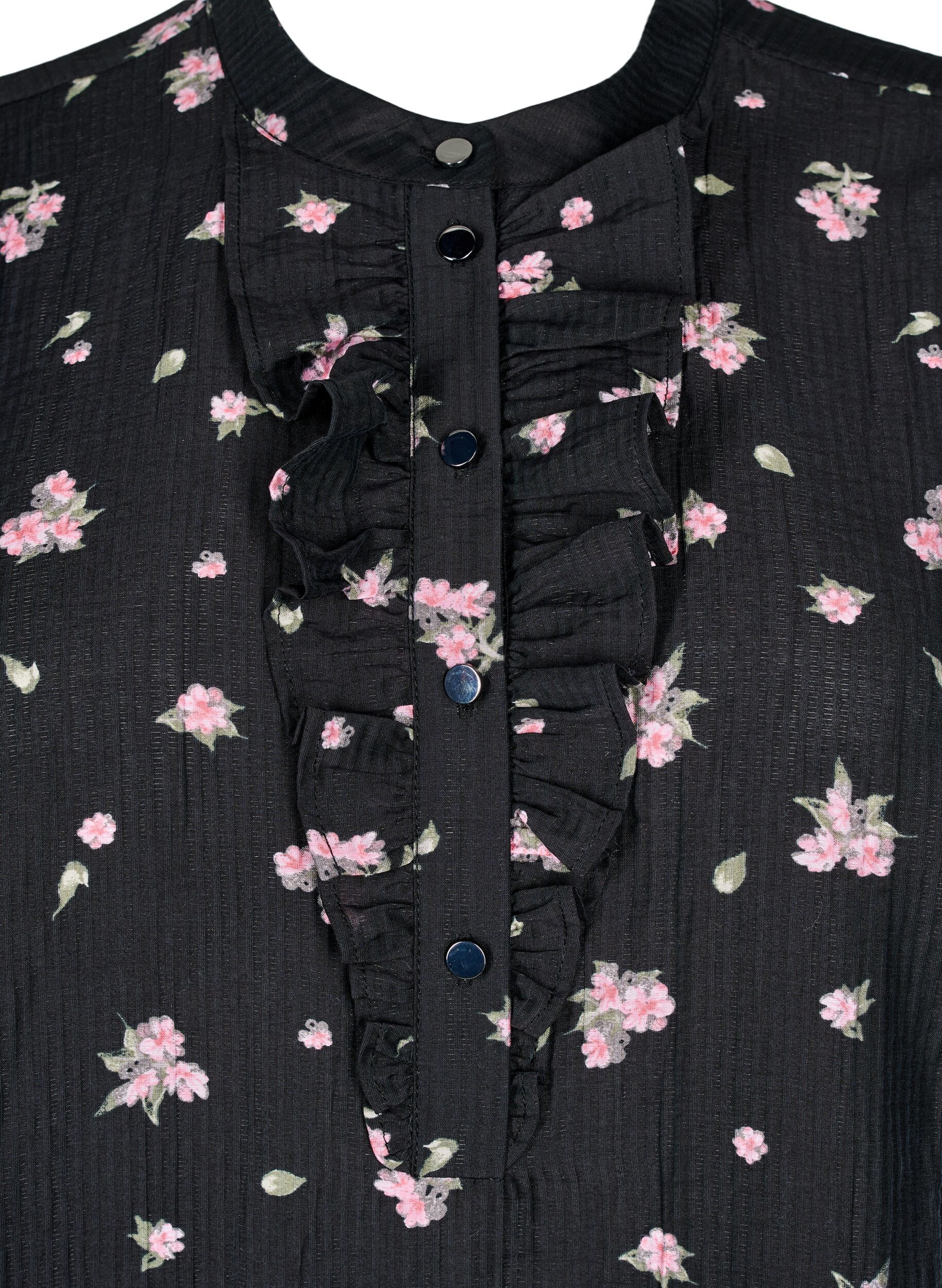 Zizzi Bloemenblouse in lyocell, Zwart, Packshot image number 2