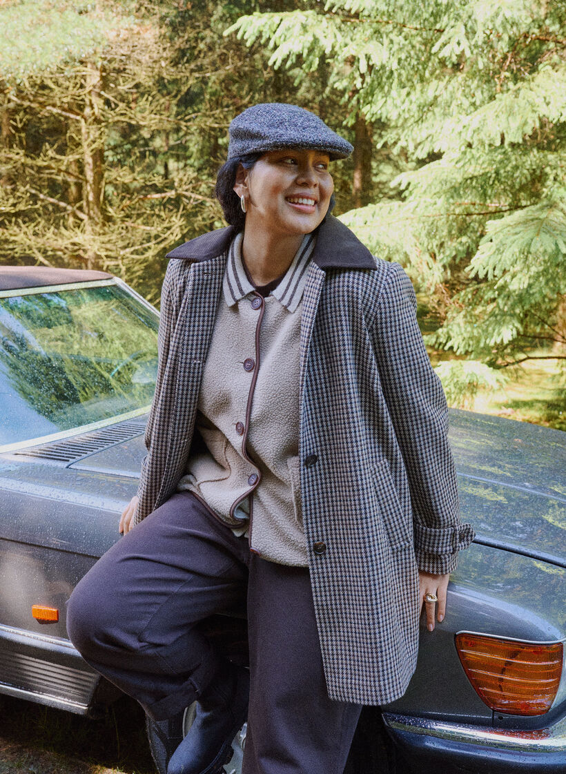 Geruite jas met corduroy kraag, Bruin, Image image number 0