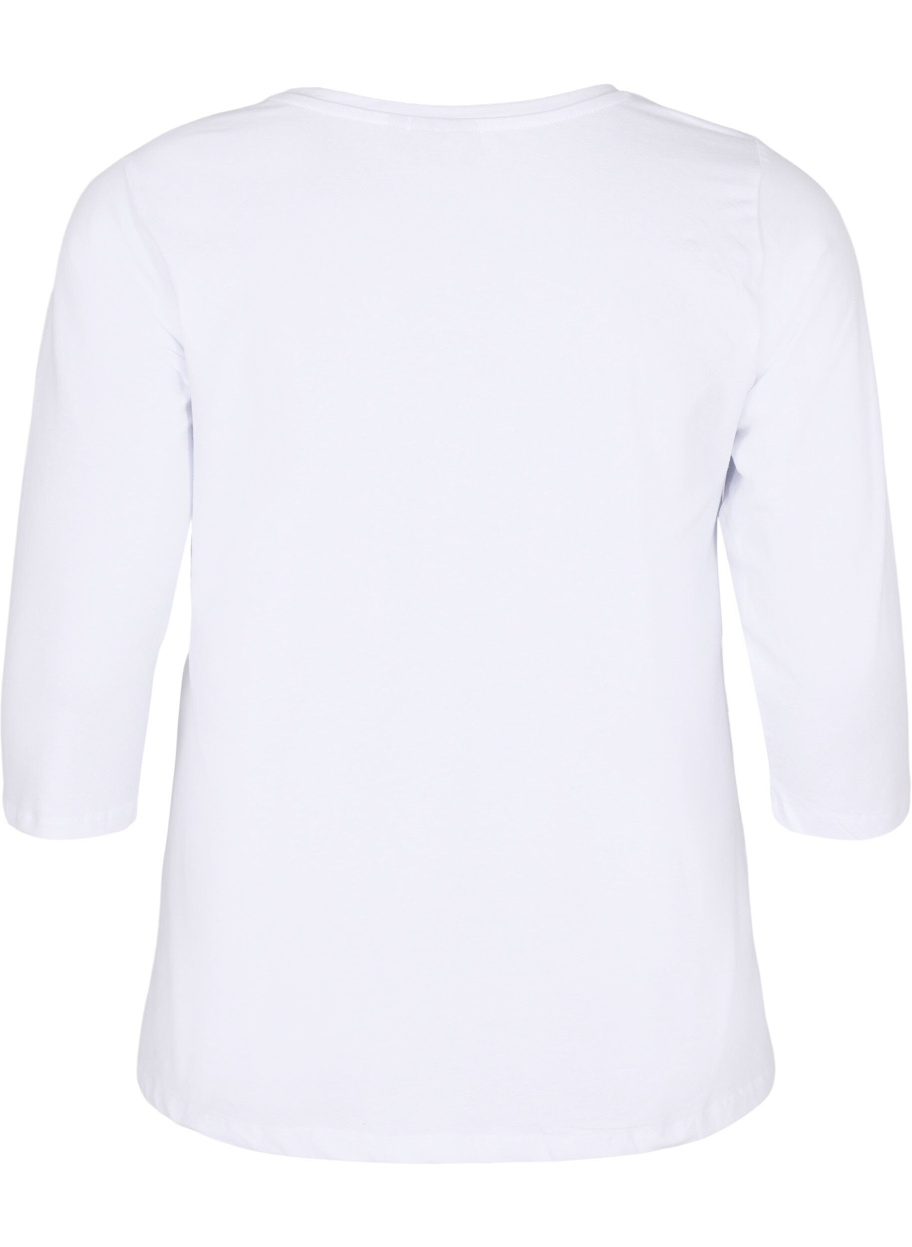 Zizzi Basic katoenen t-shirt met 3/4 mouwen, Wit, Packshot image number 1