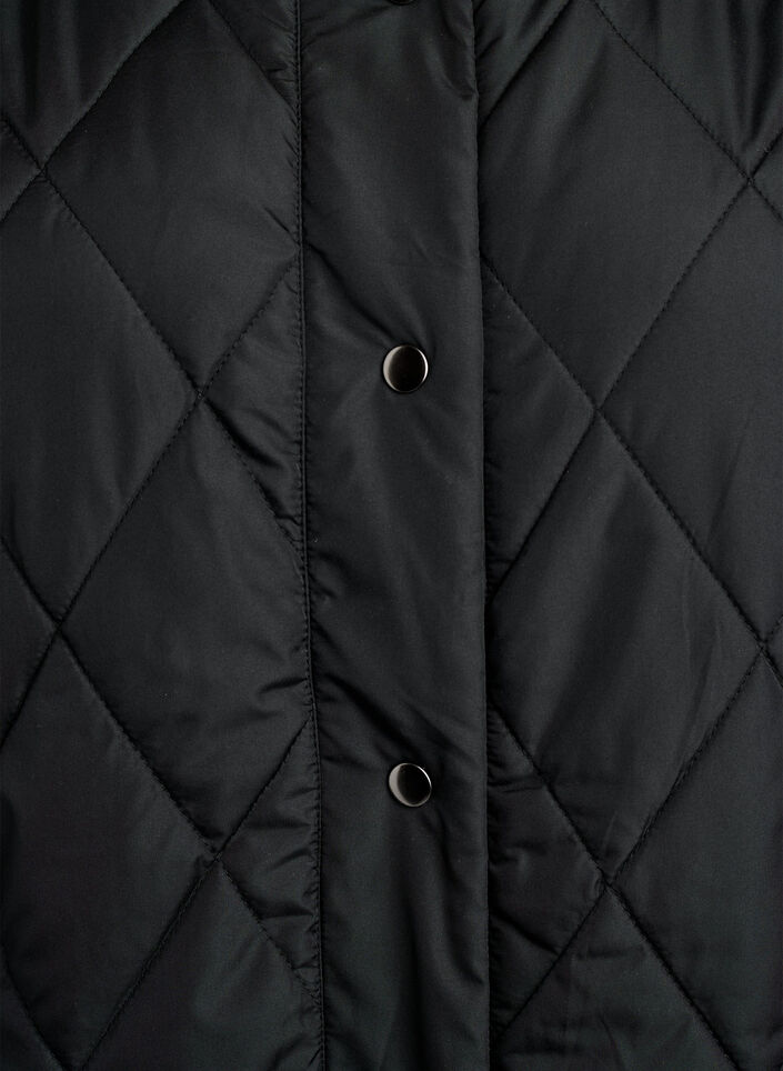 Lange gewatteerde gilet met drukknoopsluiting, Zwart, Packshot image number 2