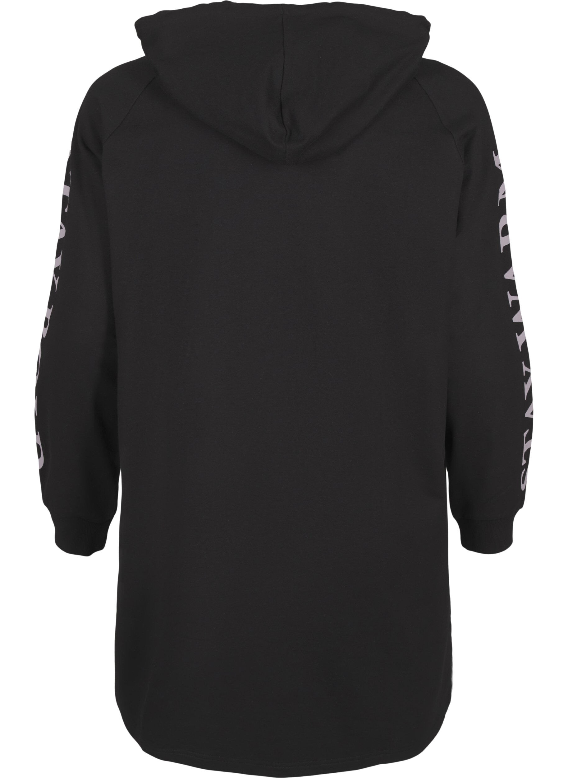 Zizzi Oversized sweatshirt met print op de mouwen, Black w. Silver, Packshot image number 1