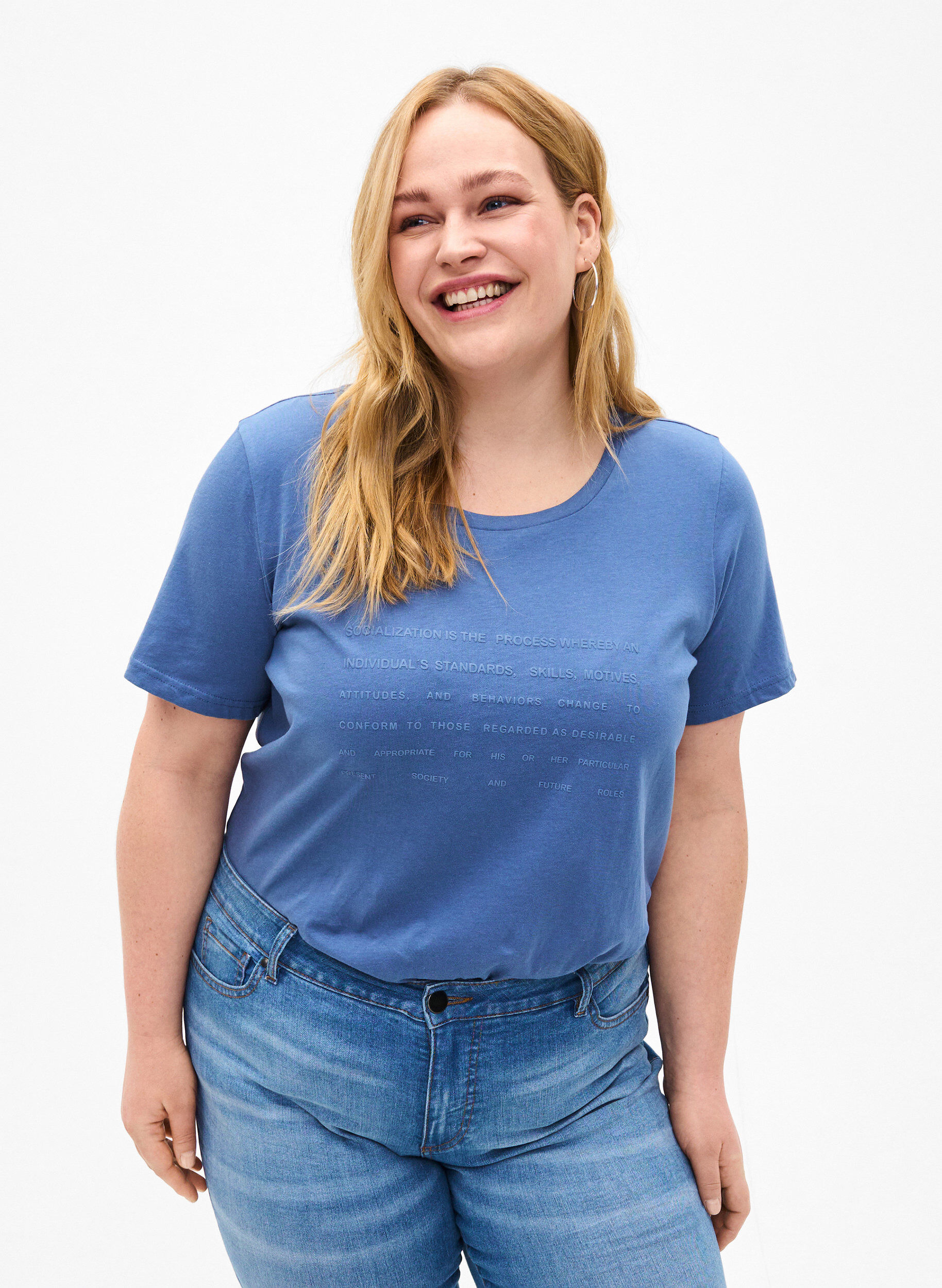 Zizzi T-shirt met tekstmotief, Moonlight B. W.Navy, Model image number 0