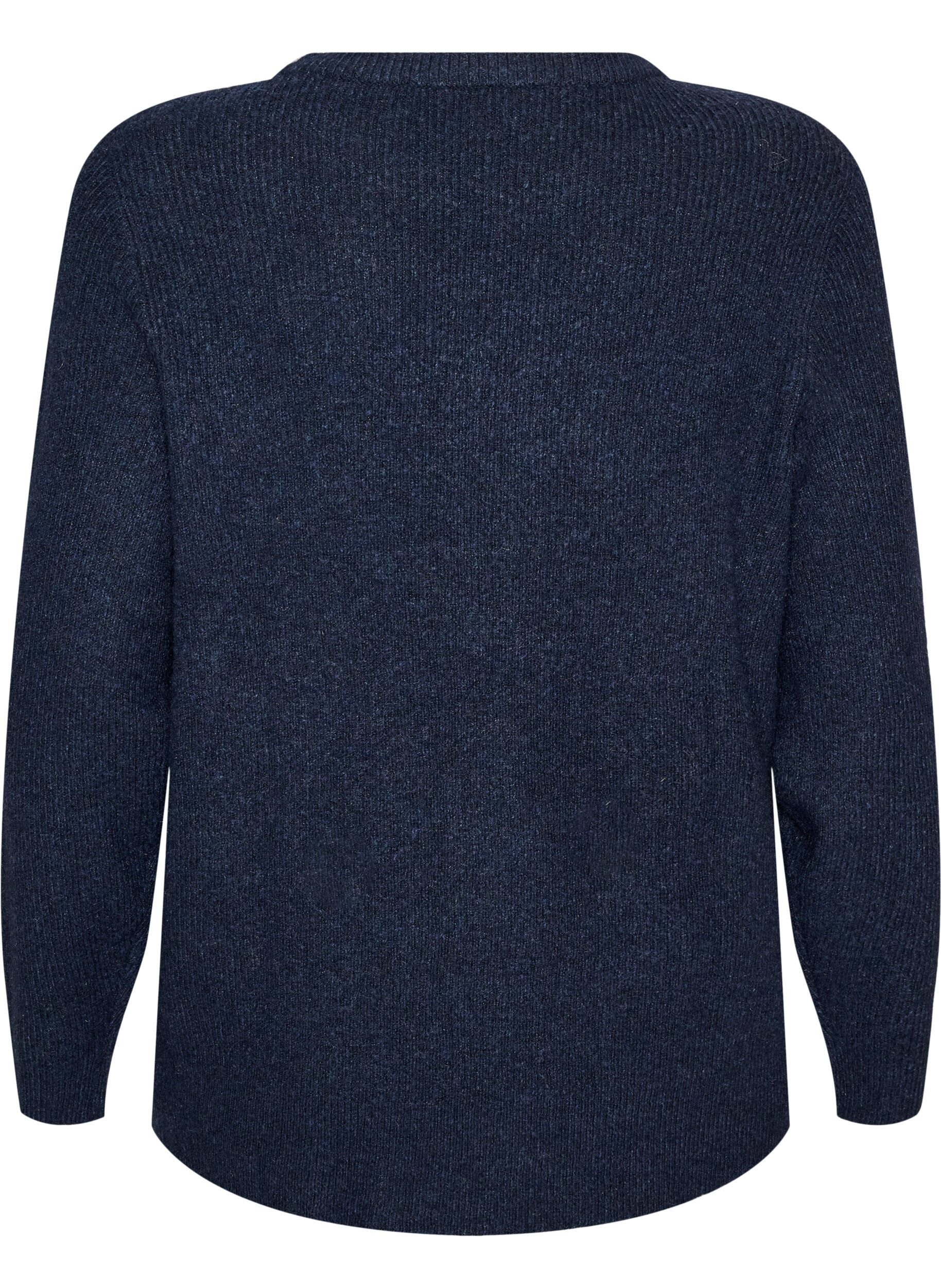 ZizziGem&ecirc;leerde gebreide blouse met ronde hals, Blauw, Packshot image number 1