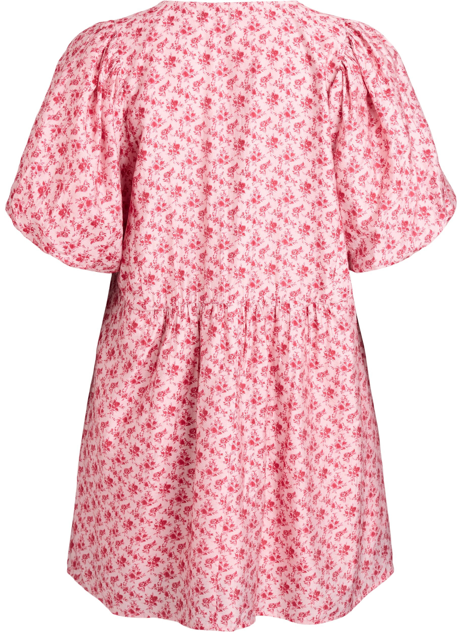 ZizziKorte viscosejurk met een empire-lijn en ballonmouwen, Rood, Packshot image number 1