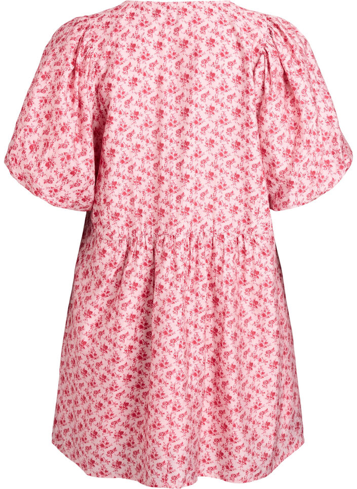 Korte viscosejurk met een empire-lijn en ballonmouwen, Rood, Packshot image number 1