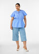 Katoenen blouse met strik en elastische taille, Blauw, Model image number 1