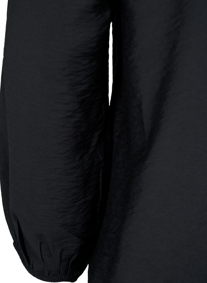 Viscose overhemdblouse met rucheskraag, Black, Packshot image number 3