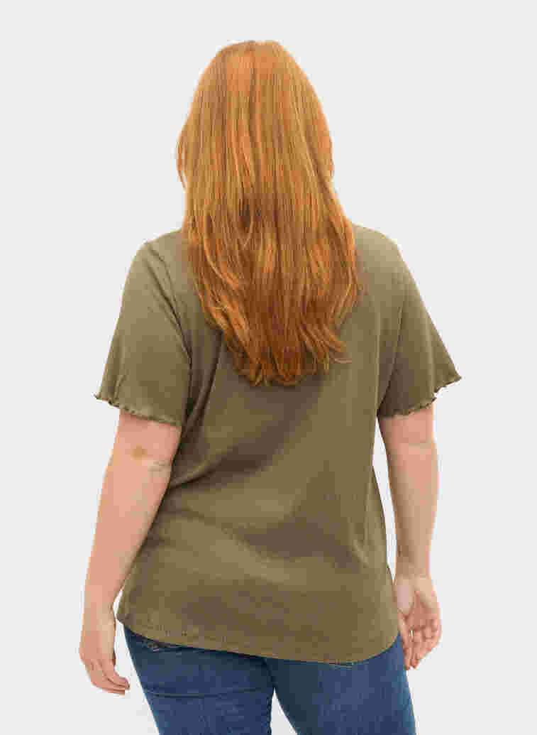 T-shirt met korte mouwen in rib, Dusty Olive, Model image number 1