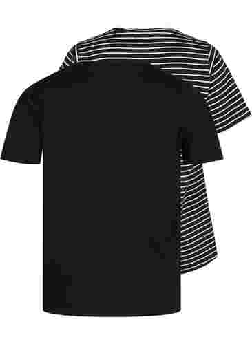 Set van 2 basic t-shirts in katoen, Black/Black Stripe, Packshot image number 1