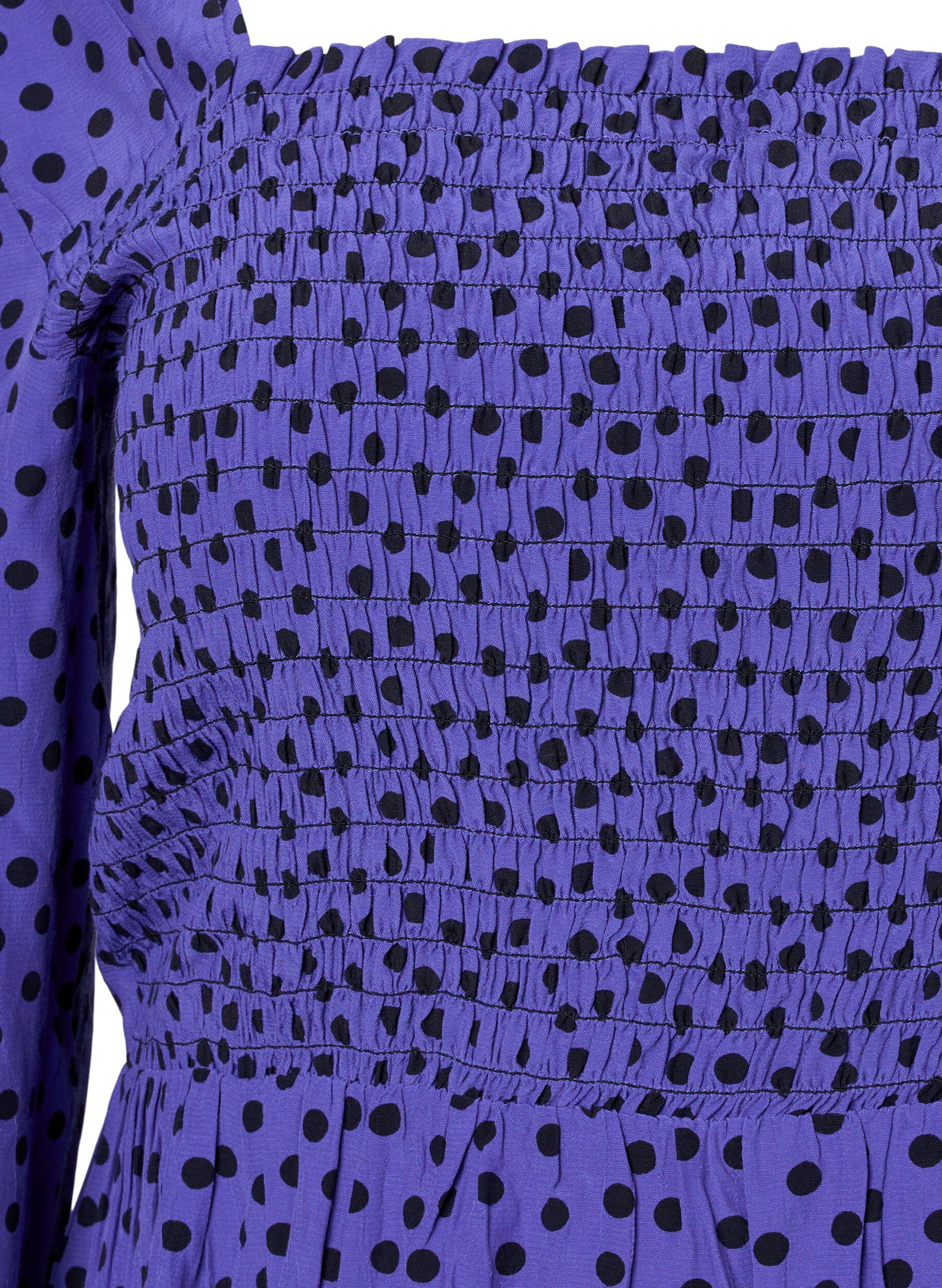 Zizzi Gestippelde viscose blouse met smok, R.Blue w. Black Dot, Packshot image number 2