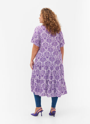 Viscose jurk met print en korte mouwen, D. Lavender Oriental, Model image number 1