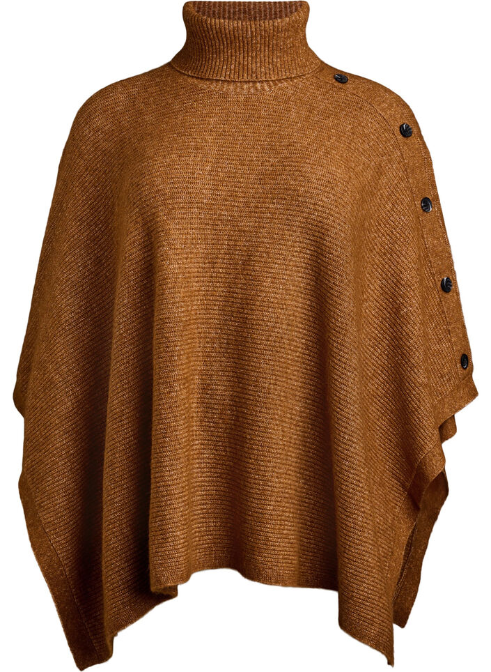 Poncho met col en knoopdetail, Bruin, Packshot image number 0