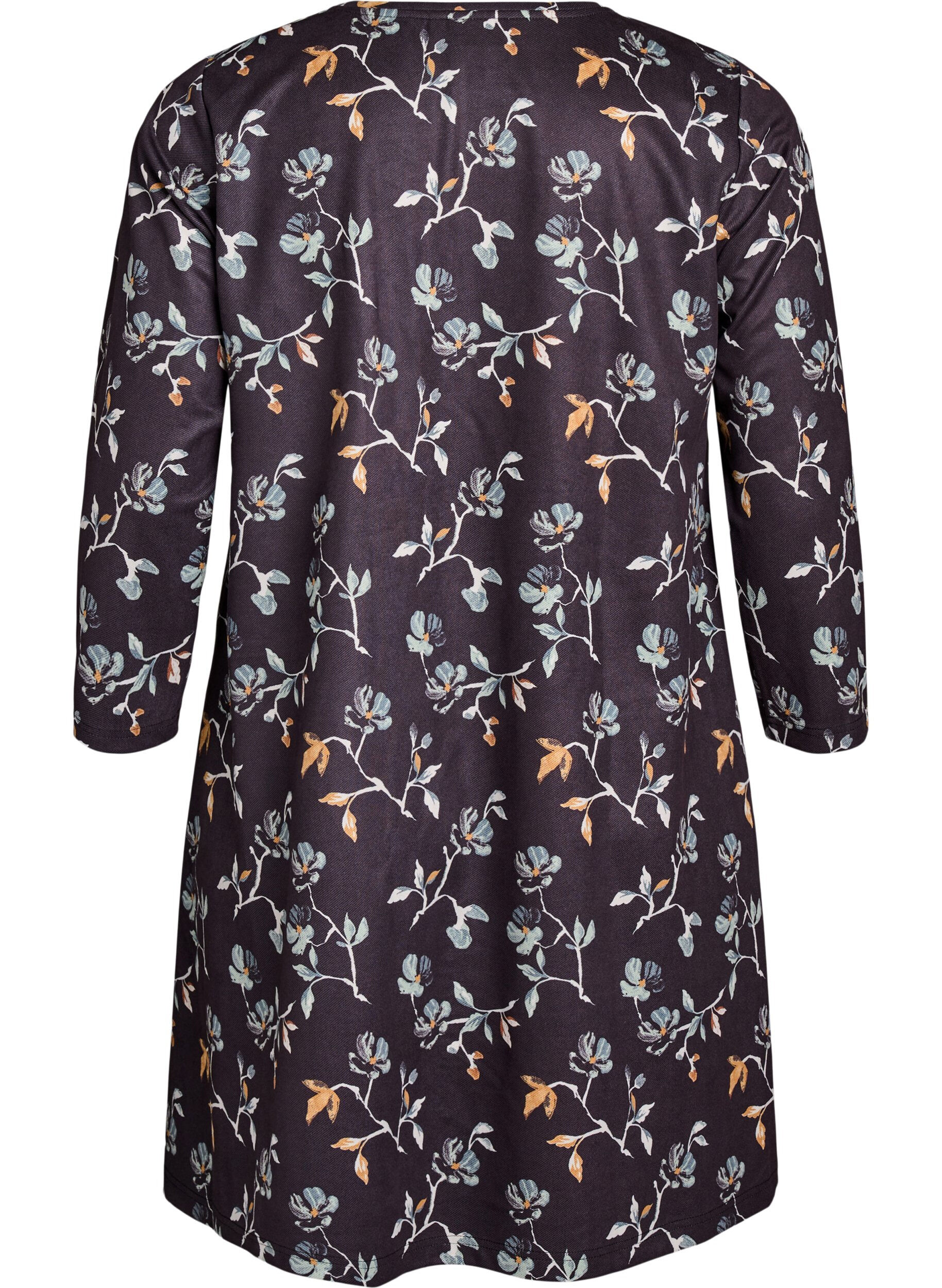 Zizzi Korte A-lijn jurk met 7/8 mouwen, Zwart, Packshot image number 1