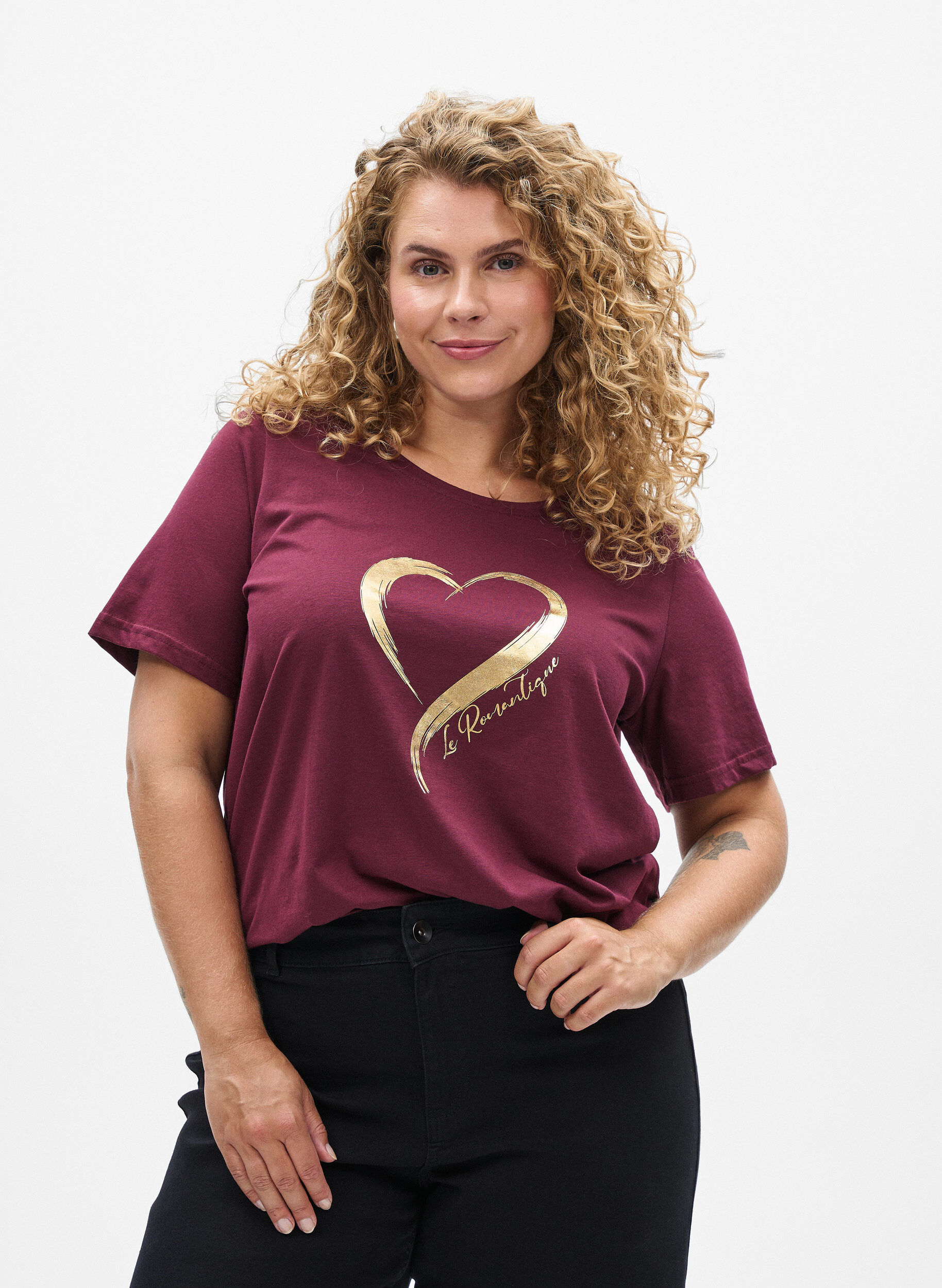 Zizzi FLASH - T-shirt met print, Rood, Model image number 0