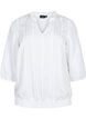 3/4 mouw viscose blouse met smock, Bright White, Packshot image number 0