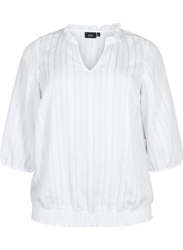 3/4 mouw viscose blouse met smock, Bright White, Packshot image number 0
