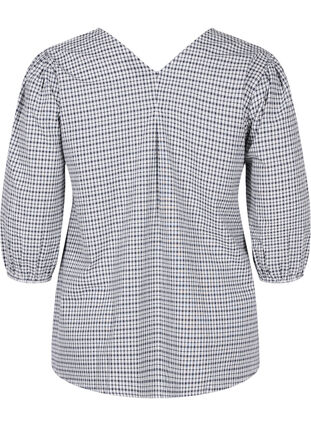 Geruite katoenen blouse met 3/4-mouwen, Black/White Check, Packshot image number 1