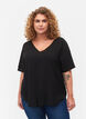 Viscose top met korte mouwen en v-hals, Black, Model image number 0