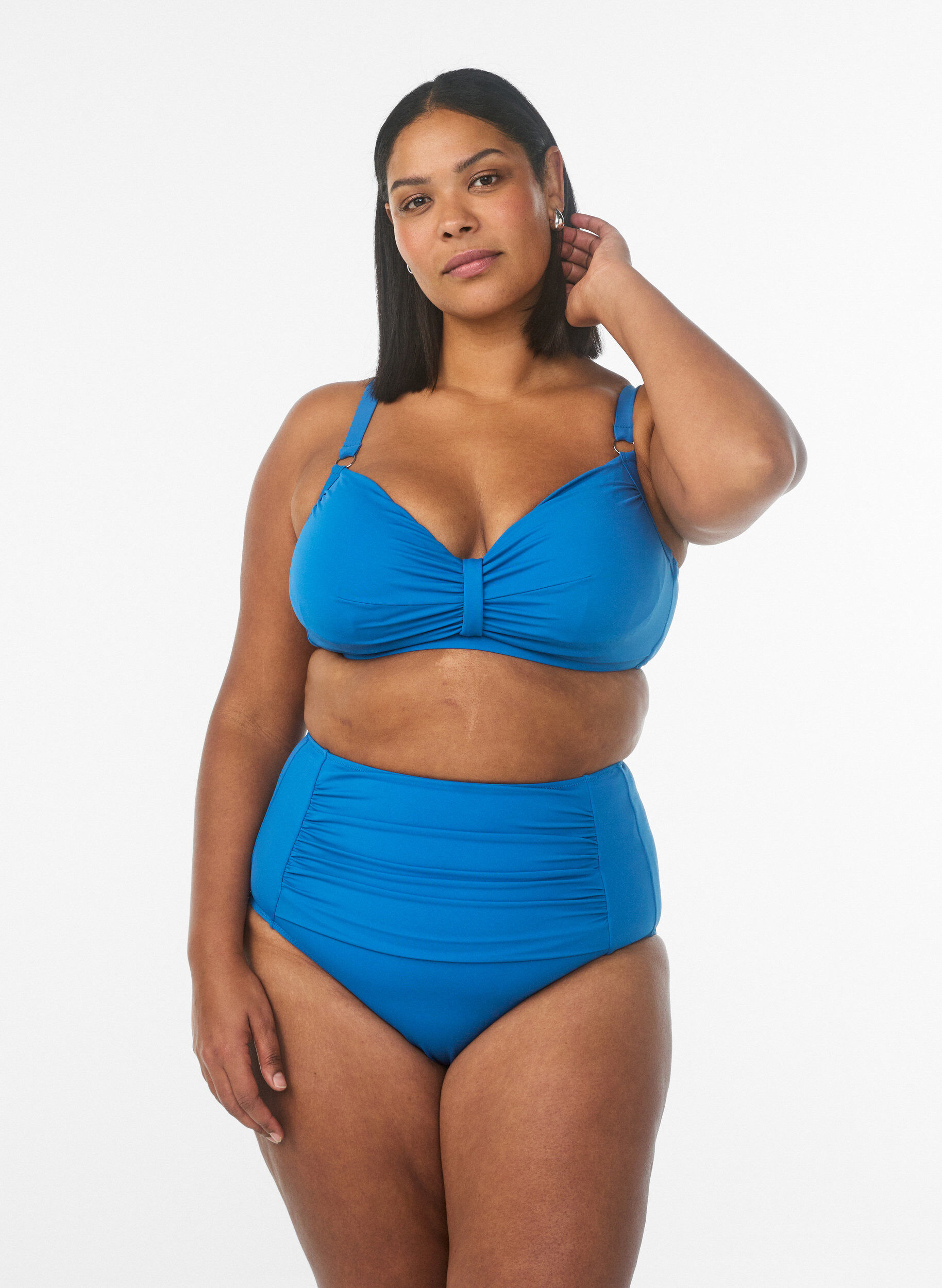 Zizzi Bikini-bh met beugel en drapering, Blauw, Model image number 1