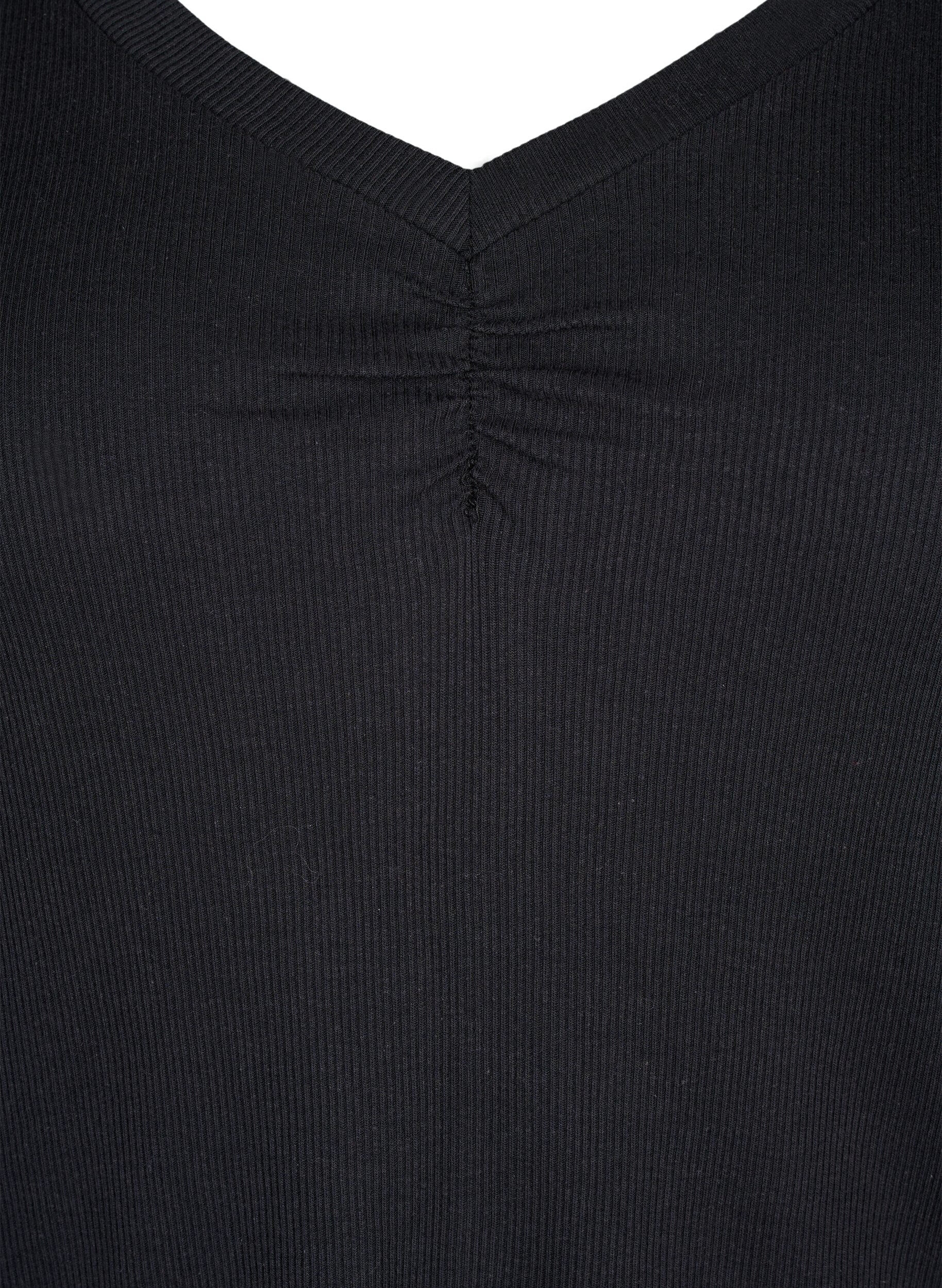 Zizzi Geribde blouse met lange mouwen en een V-hals, Black, Packshot image number 2