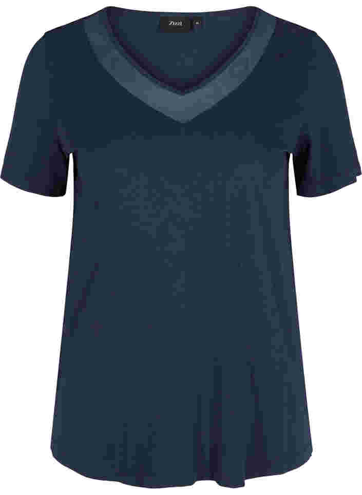 T-shirt met korte mouwen, v-hals en mesh, Navy Blazer