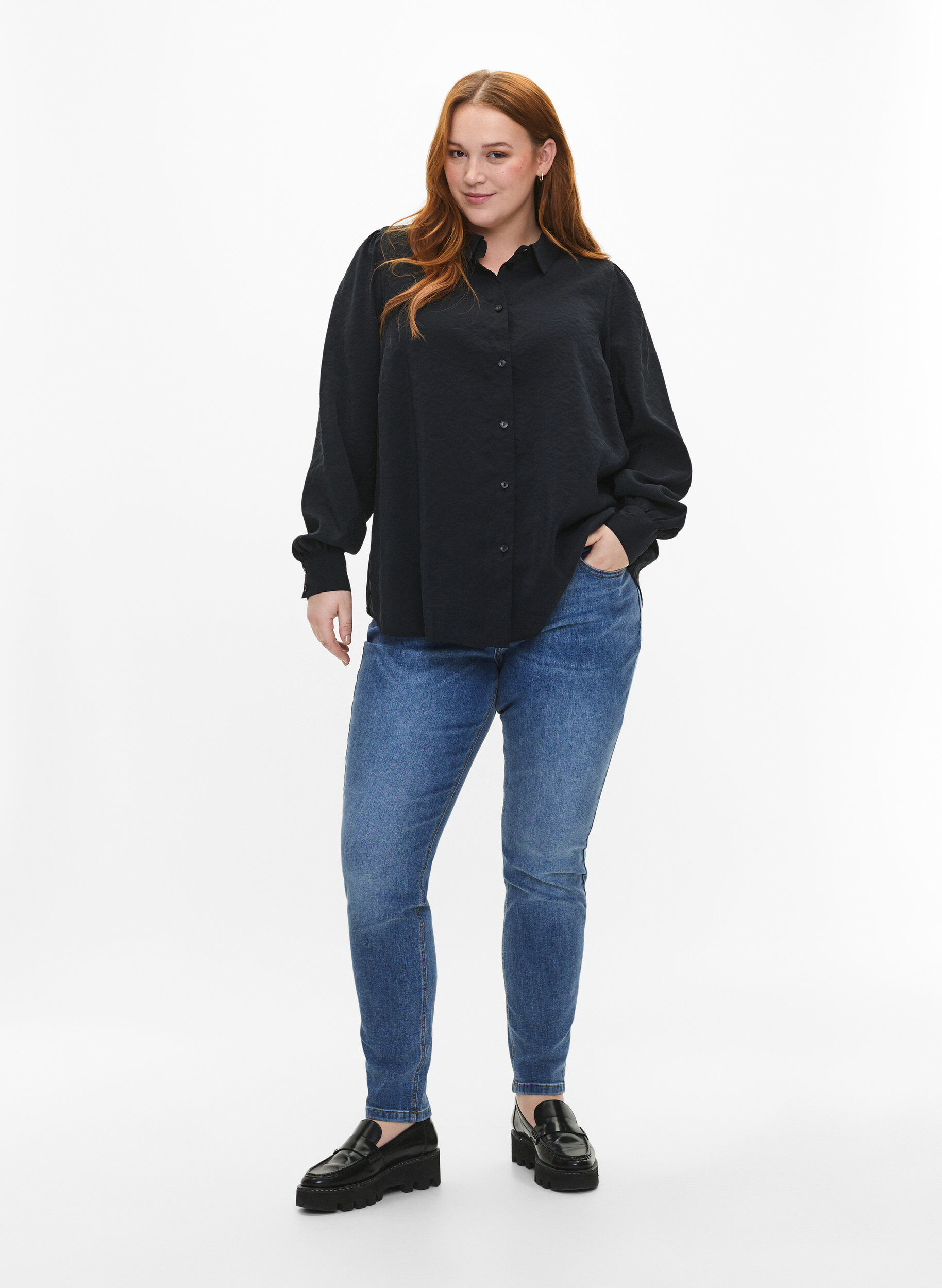 Zizzi Shirt met lange mouwen van Tencel &trade; Modal, Black, Model image number 2