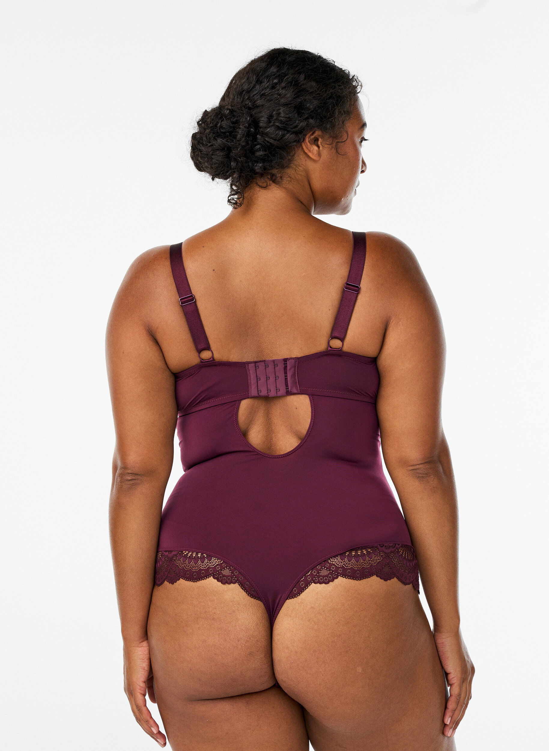 Zizzi Lichaamsvorm met beugels en kanten banden details, Rood, Model image number 1