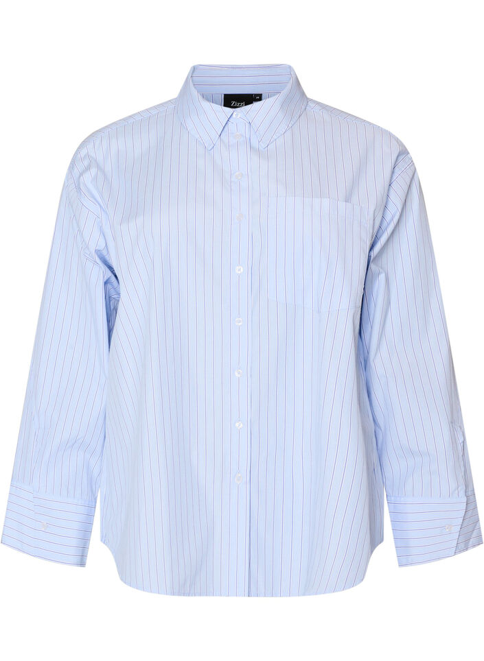 Gestreept shirt met wijde manchetten, Blauw, Packshot image number 0