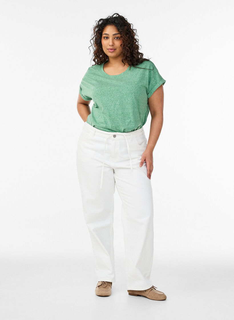 Gem&ecirc;leerd t-shirt met korte mouwen, Groen, Model