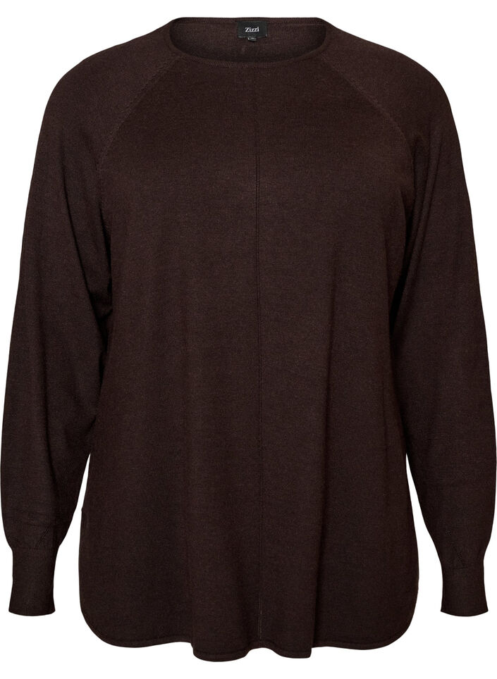 Gebreide top met ronde hals en ingebreid patroon, Bruin, Packshot image number 0