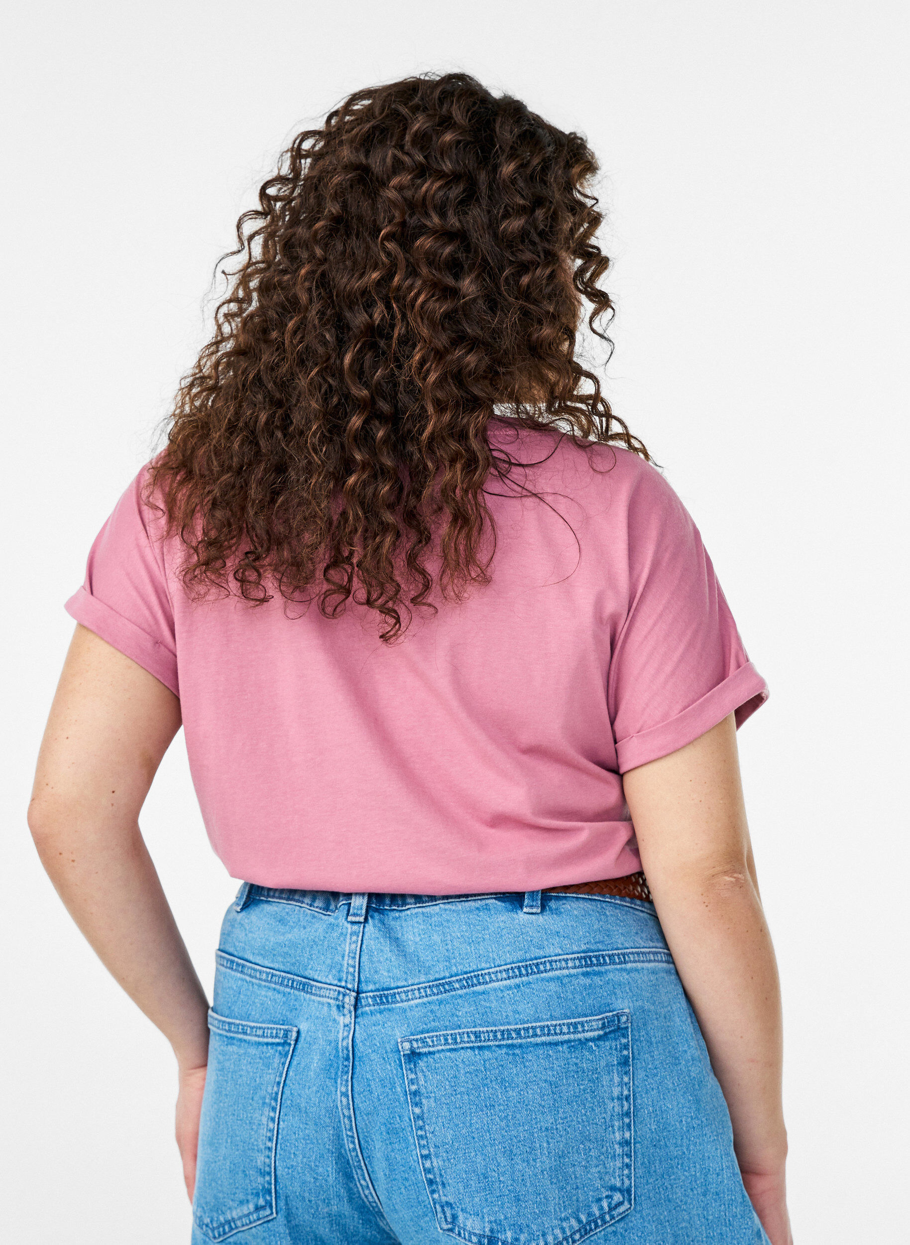 Zizzi T-shirt met korte mouwen van katoenmix, Roze, Model image number 2