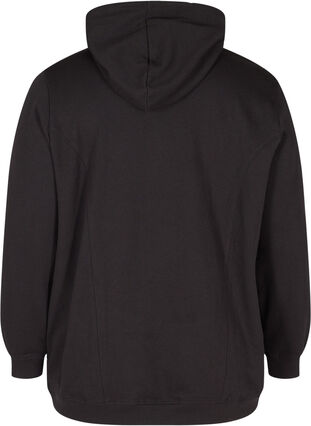 Sweatshirt met capuchon en geribbelde randen, Black, Packshot image number 1