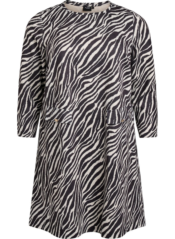 Korte A-lijn jurk met 7/8 mouwen, Zwart, Packshot image number 0