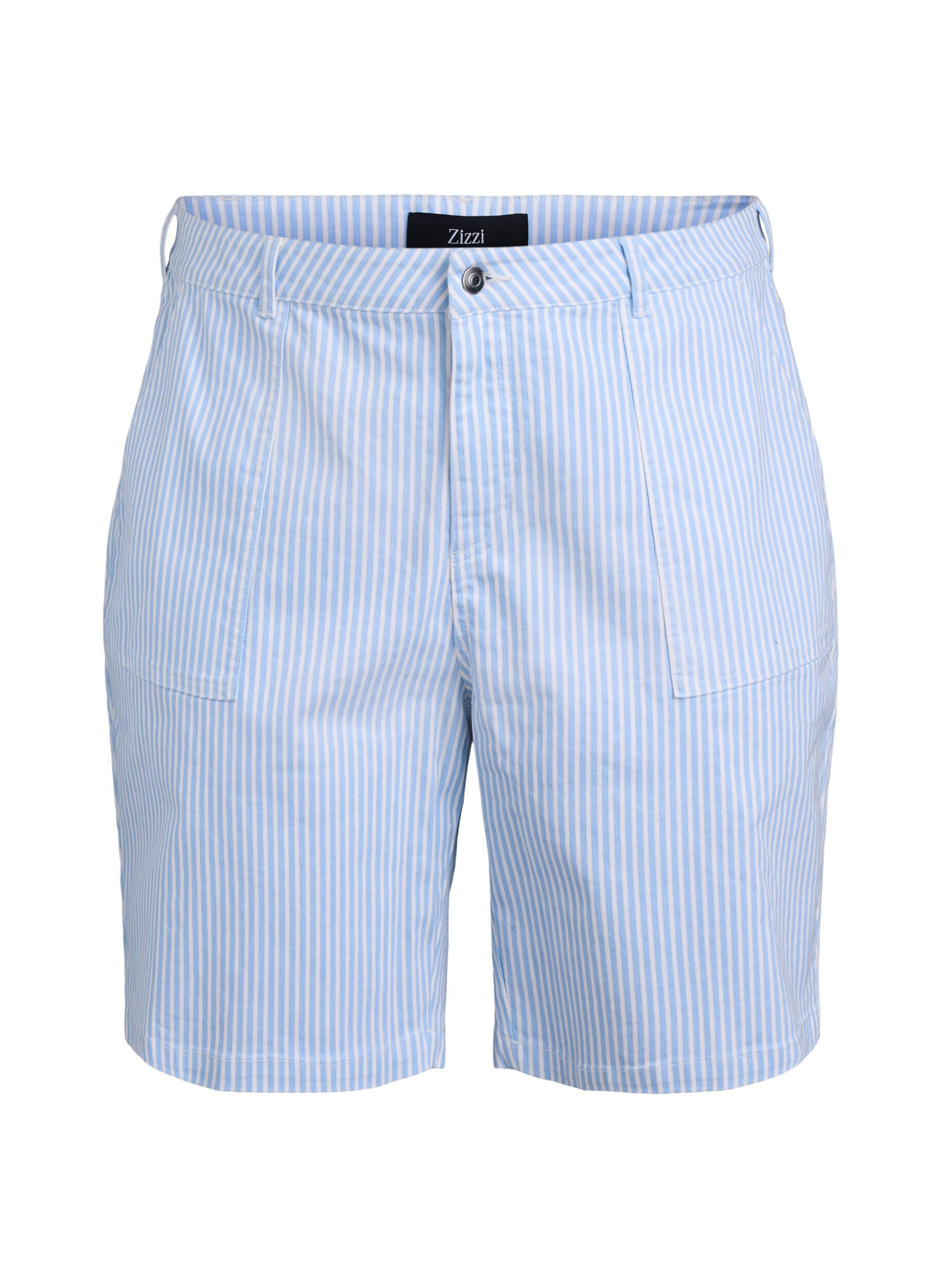 Zizzi Gestreepte bermudashorts met hoge taille, Blauw, Packshot image number 0
