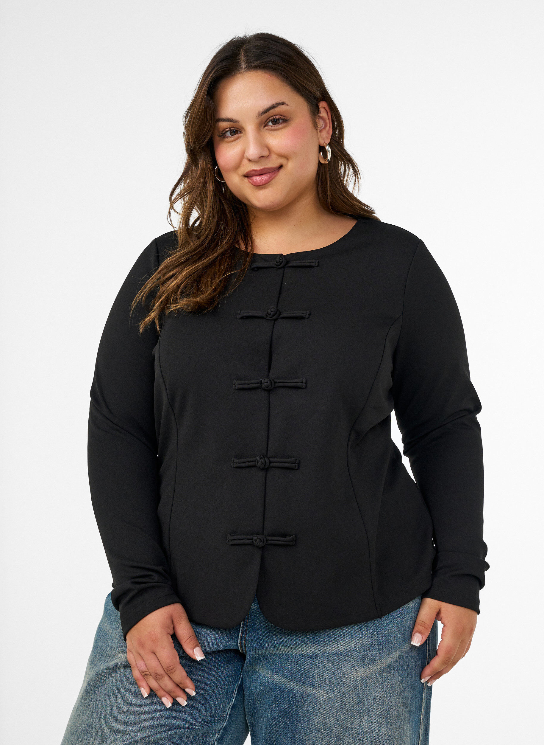 ZizziStrakzittend cardigan met knoopsluitingen, Zwart, Model image number 0