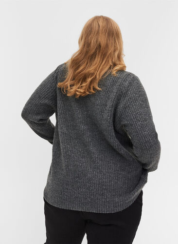 Gemêleerde gebreide trui met kraag, Dark Grey Melange, Model image number 1