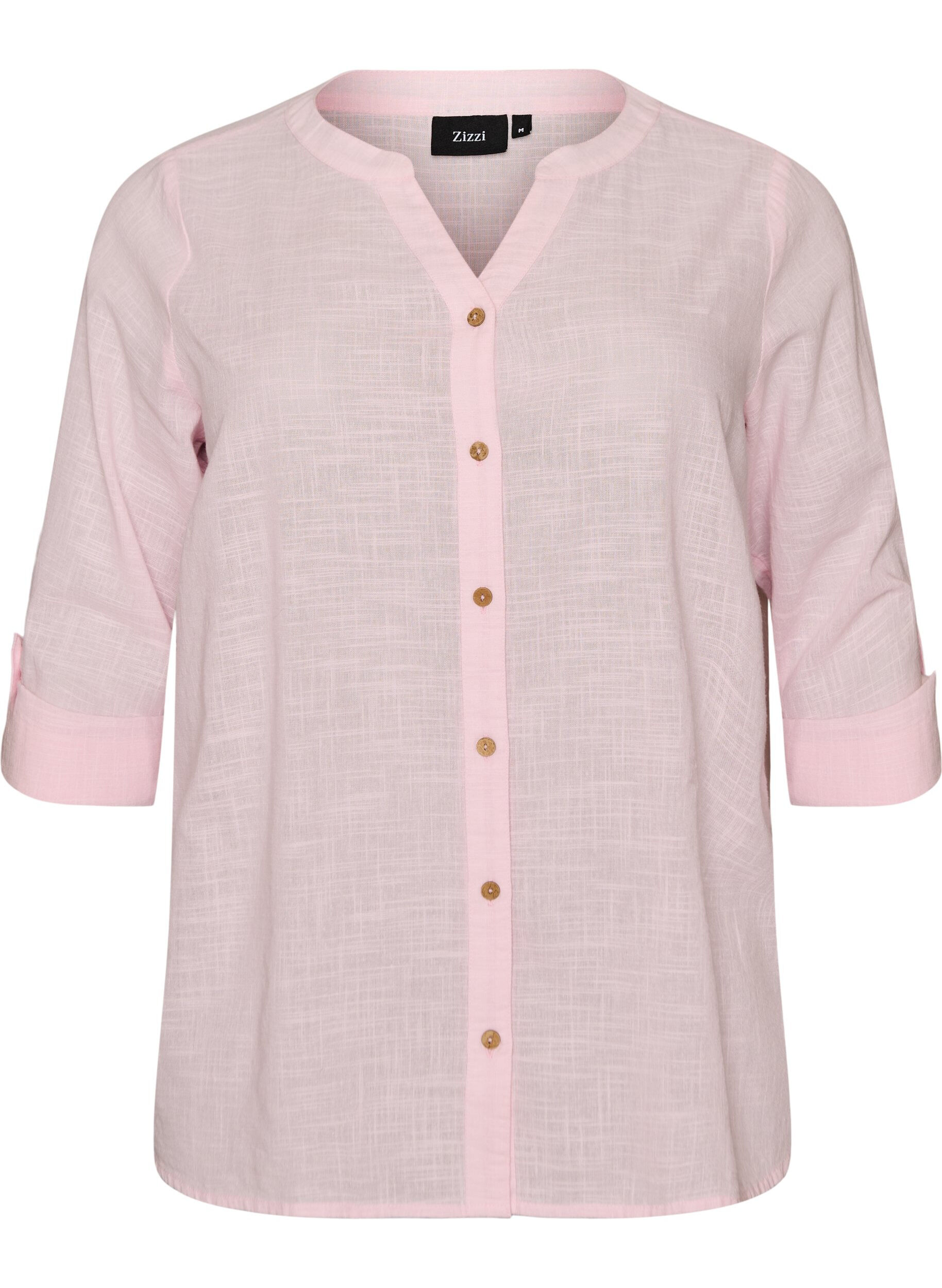 ZizziKatoenen blouse met een V-hals, Roze, Packshot image number 0