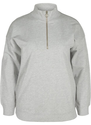 Gemêleerd sweatshirt met ritssluiting, Light Grey Melange, Packshot image number 0