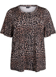 T-shirt met TENCEL™ Lyocell en luipaardprint, Bruin