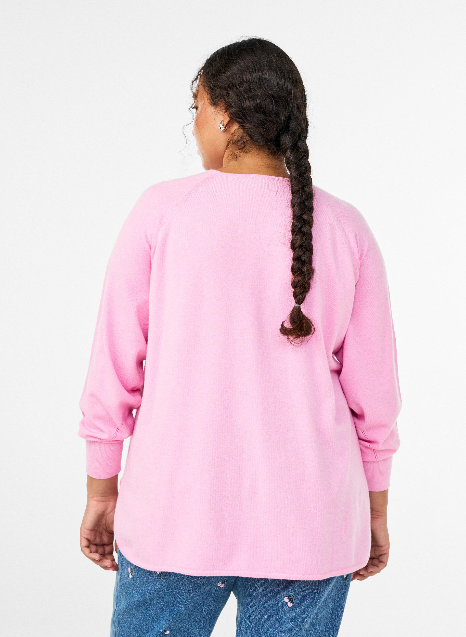 Zizzi Gebreide blouse met ronde hals en gebreid patroon, Roze, Model image number 2
