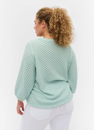Gebreide blouse met patroon van biologisch katoen met 3/4 mouwen, Surf Spray, Model image number 1