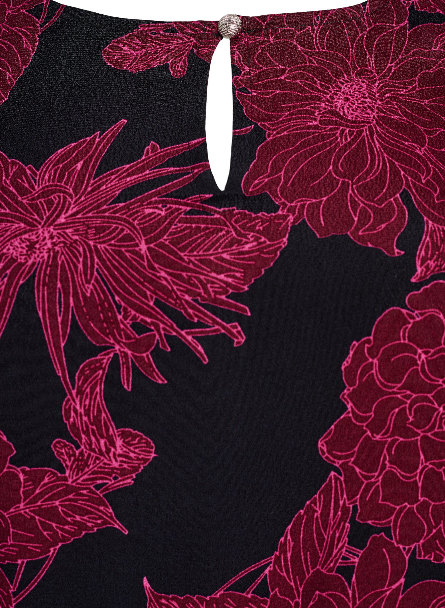 Zizzi Viscose blouse met bloemenprint en smockwerk, Donker Bordeaux, Packshot image number 2
