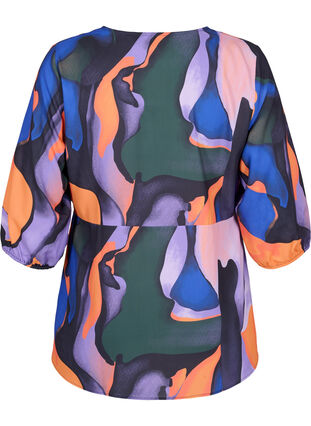 Bedrukte blouse met wikkel-look en 3/4 mouwen, Big Scale Print, Packshot image number 1
