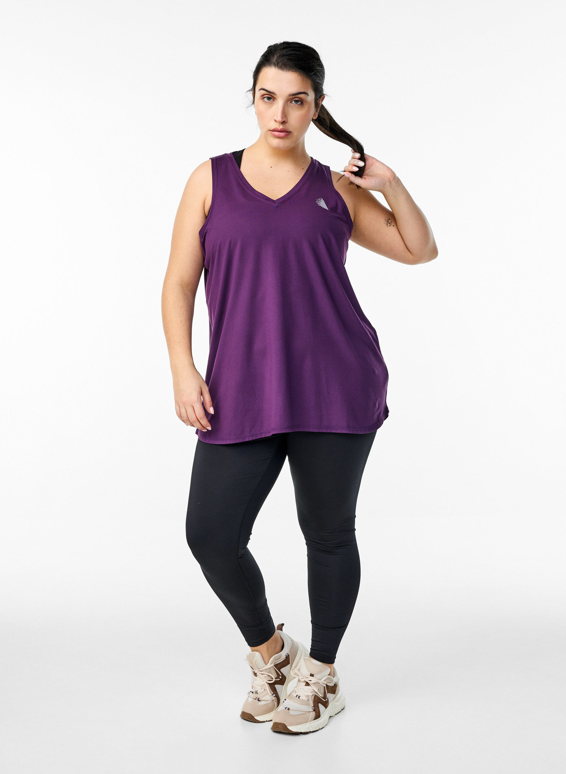 Zizzi Workout top met V-hals, Paars, Model image number 1