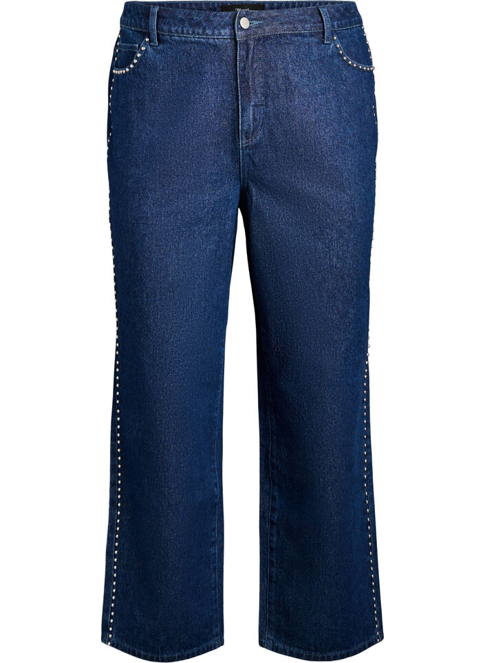 Wijde jeans met studs en een high waist, Blauw, Packshot image number 0