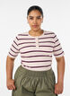 T-shirt met strepen en geribde knoopdetails, Paars, Model image number 0